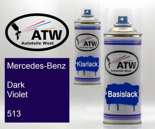 Mercedes-Benz, Dark Violet, 513: 400ml Sprühdose + 400ml Klarlack - Set, von ATW Autoteile West.